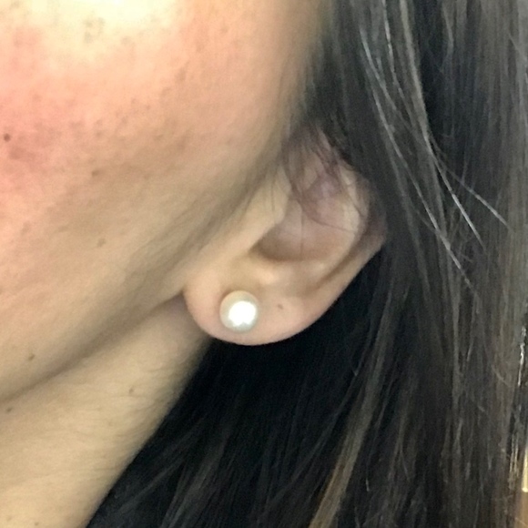 8.4mm Round White Pearl Earrings in 14K White Gold - Picture 6 of 6